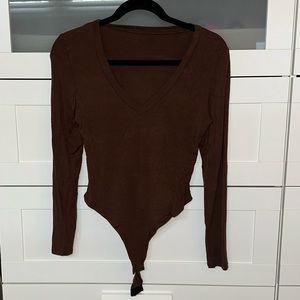 GEMBERA Women's V Neck Long Sleeve Basic Top Bodysuit Leotard